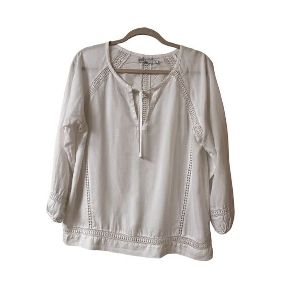 PrAna blouse white w/open work detail sz Large - Picture 1 of 6